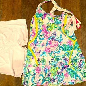 Lilly Pulitzer new LUXLETIC TENNIS dress w shorts bra support xl mermaid shade